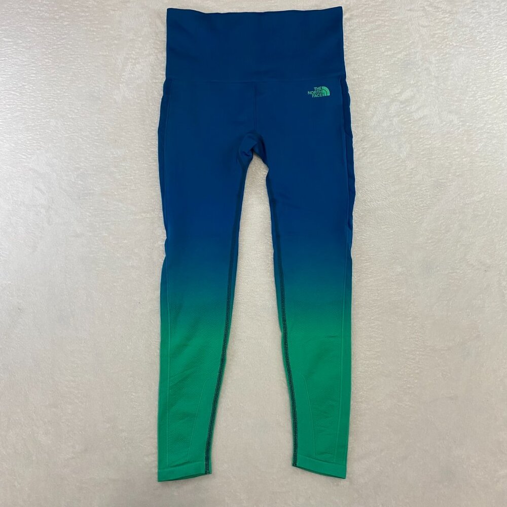 The North Face Nylon Elastane Tights Green & Blue Fade Leggins Womens Size LARGE